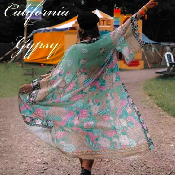Gypsy Boho Hippie Floral Kimono Duster - Picture 3 of 13